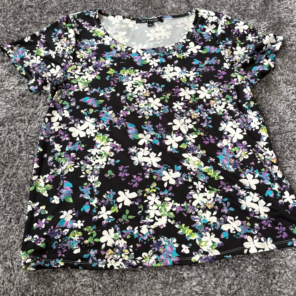 Floral Short Sleeve Top Blouse Size Large from Zac and Rachel